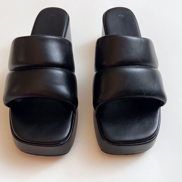 Leather Platform Slide Sandals 7.5 Y2K Casual Chunky - Picture 3 of 10